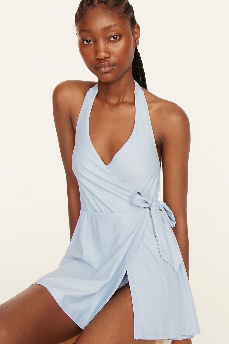 j crew halter wrap swim dress