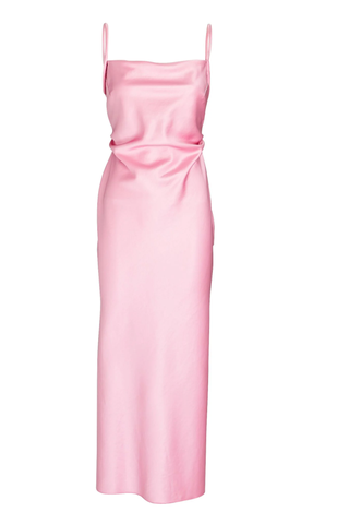 Ruched Satin Midi Dress