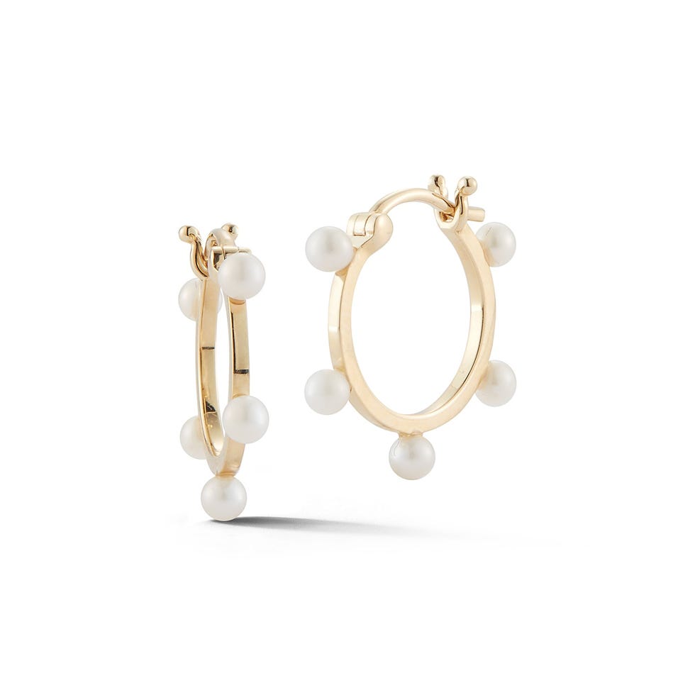 14KT Small Pearl Dot Hoops