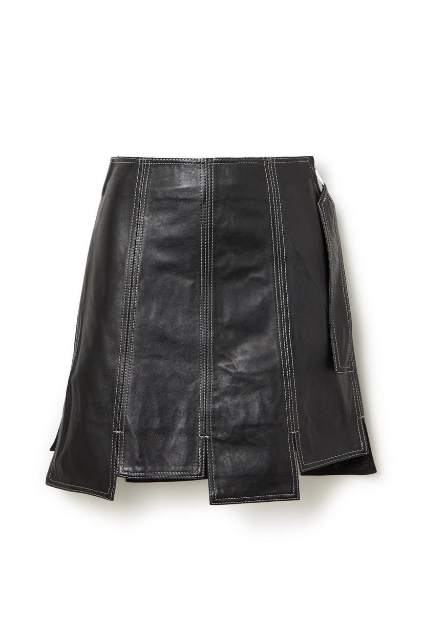 Topstitched Leather Mini Skirt