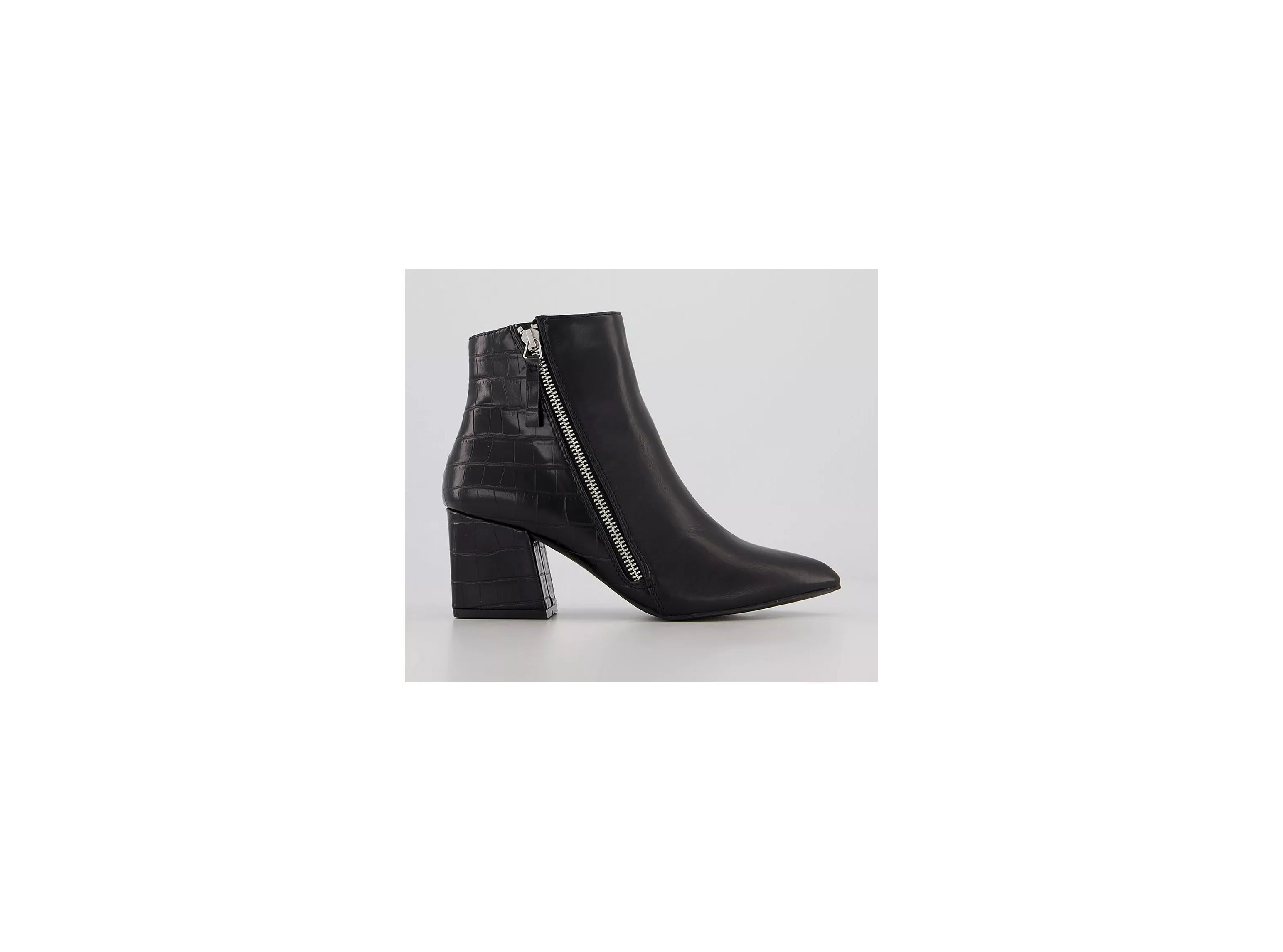 New look pointed block heeled boots in black croc best sale