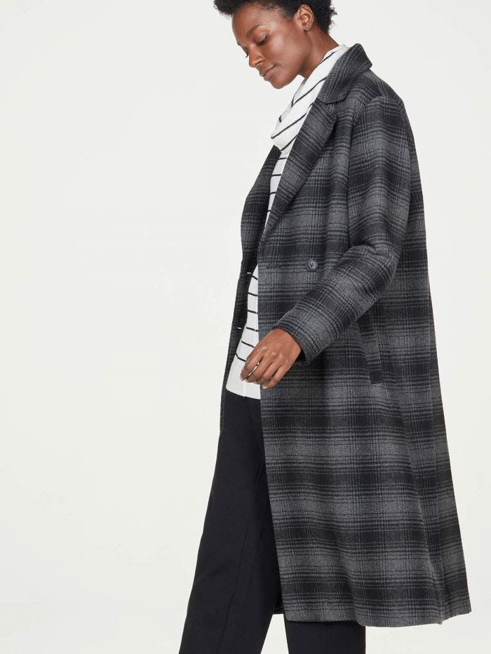 Laverne Recycled Wool & Bamboo Check Coat