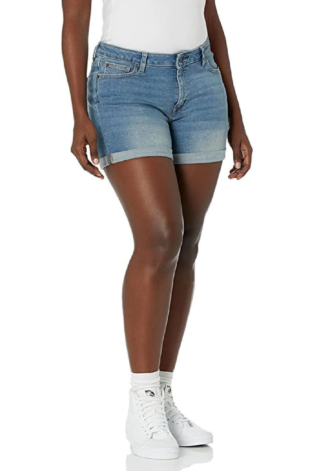 Sidefeel Women Mid Rise Distressed Cuffed Rolled Hem Casual Denim Jeans Shorts 