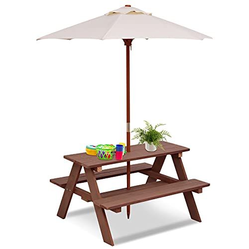 Modern Grey Stain Wood Outdoor Kids Picnic Table + Reviews