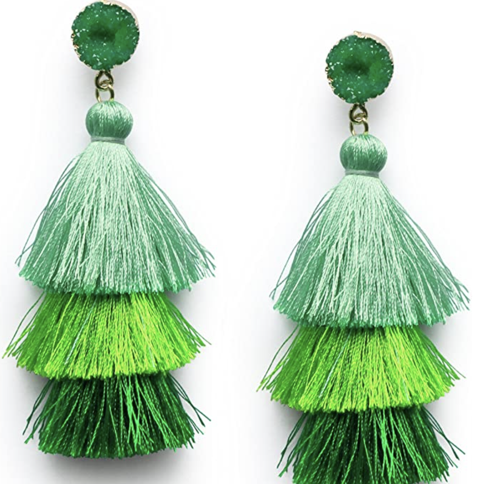 Green Ombre Tassel Earrings