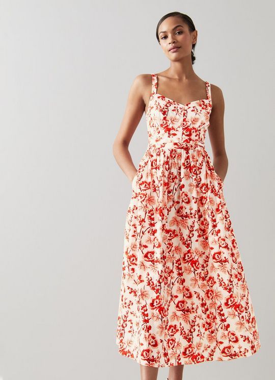 Marling White Cotton English Rose Print Sun Dress