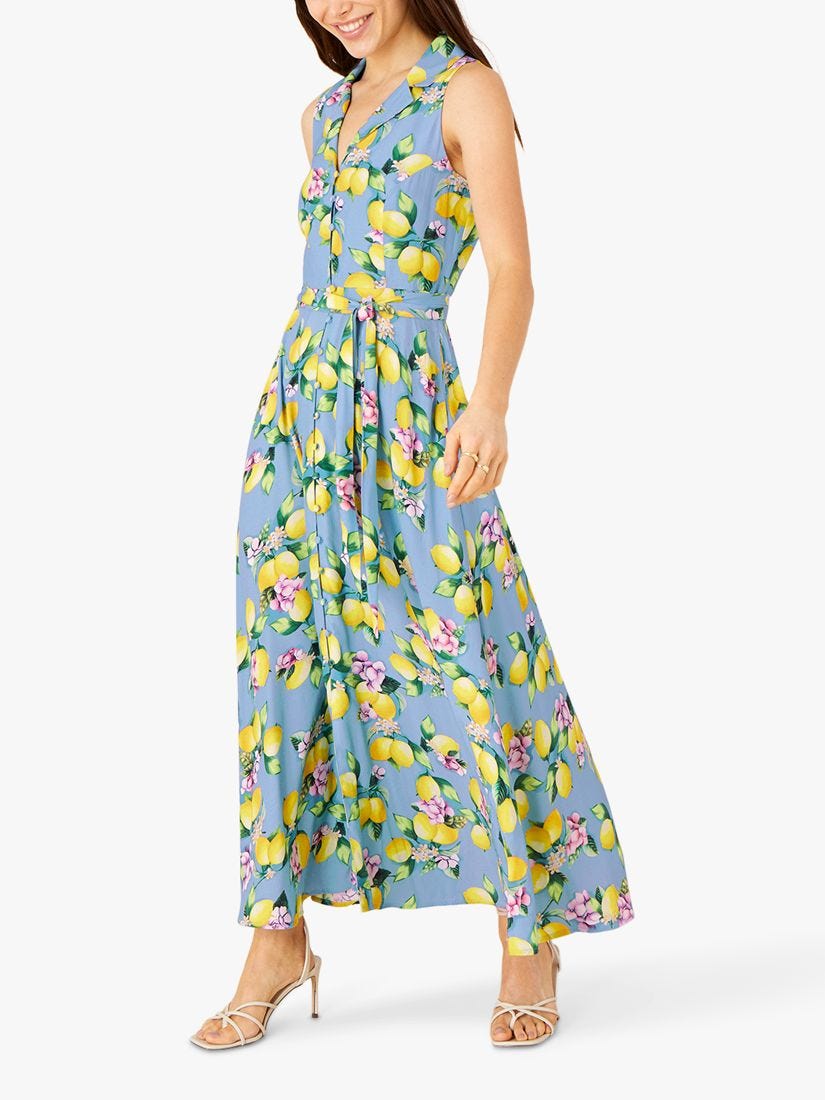 Monsoon Libra Lemon Maxi Dress, Blue