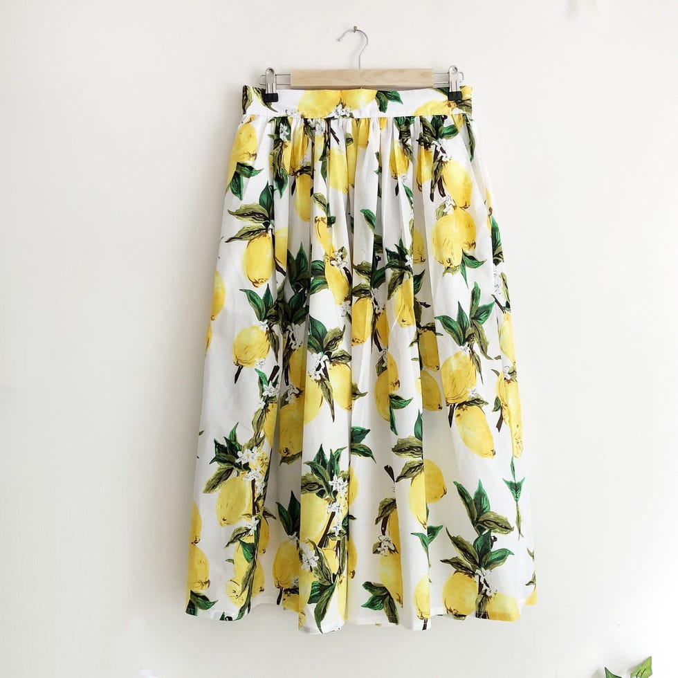 Lemon Print Cotton Midi Skirt