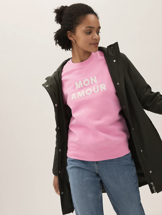Cotton Rich Slogan Crew Neck Sweatshirt