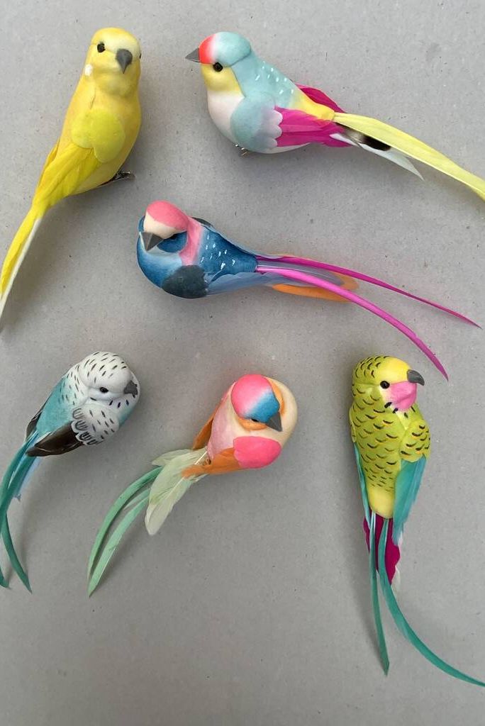 Set of Six Feather Bird Clip Decorations, £22