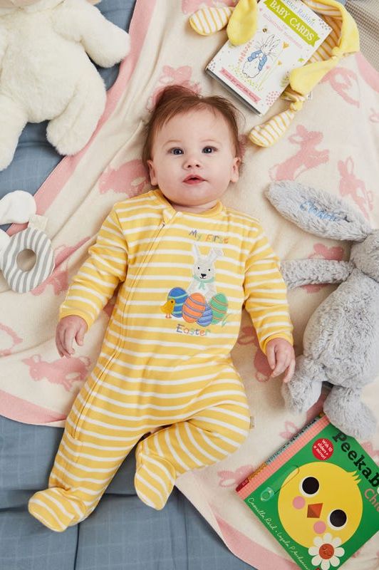 Yellow Stripe My First Easter Zip Baby Sleepsuit