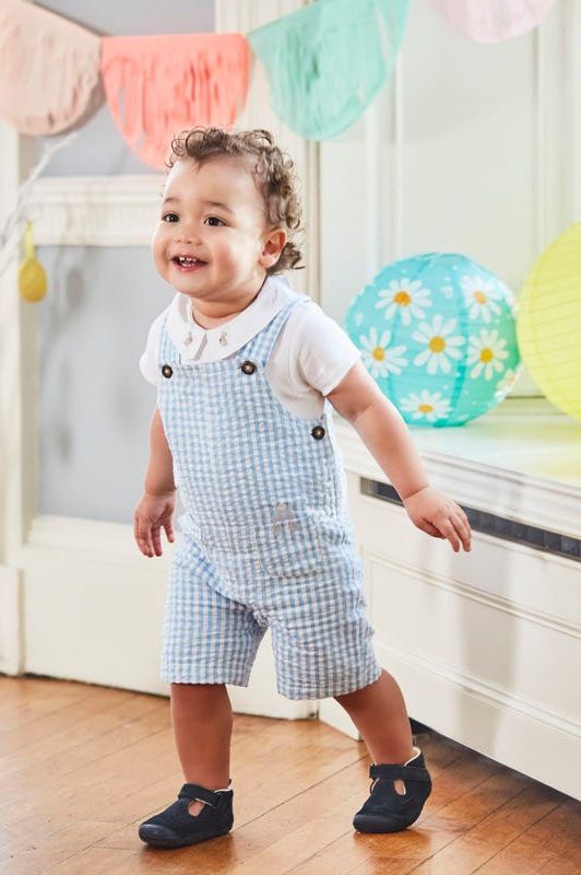 2-Piece Blue Gingham Bunny Pocket Baby Dungarees Set