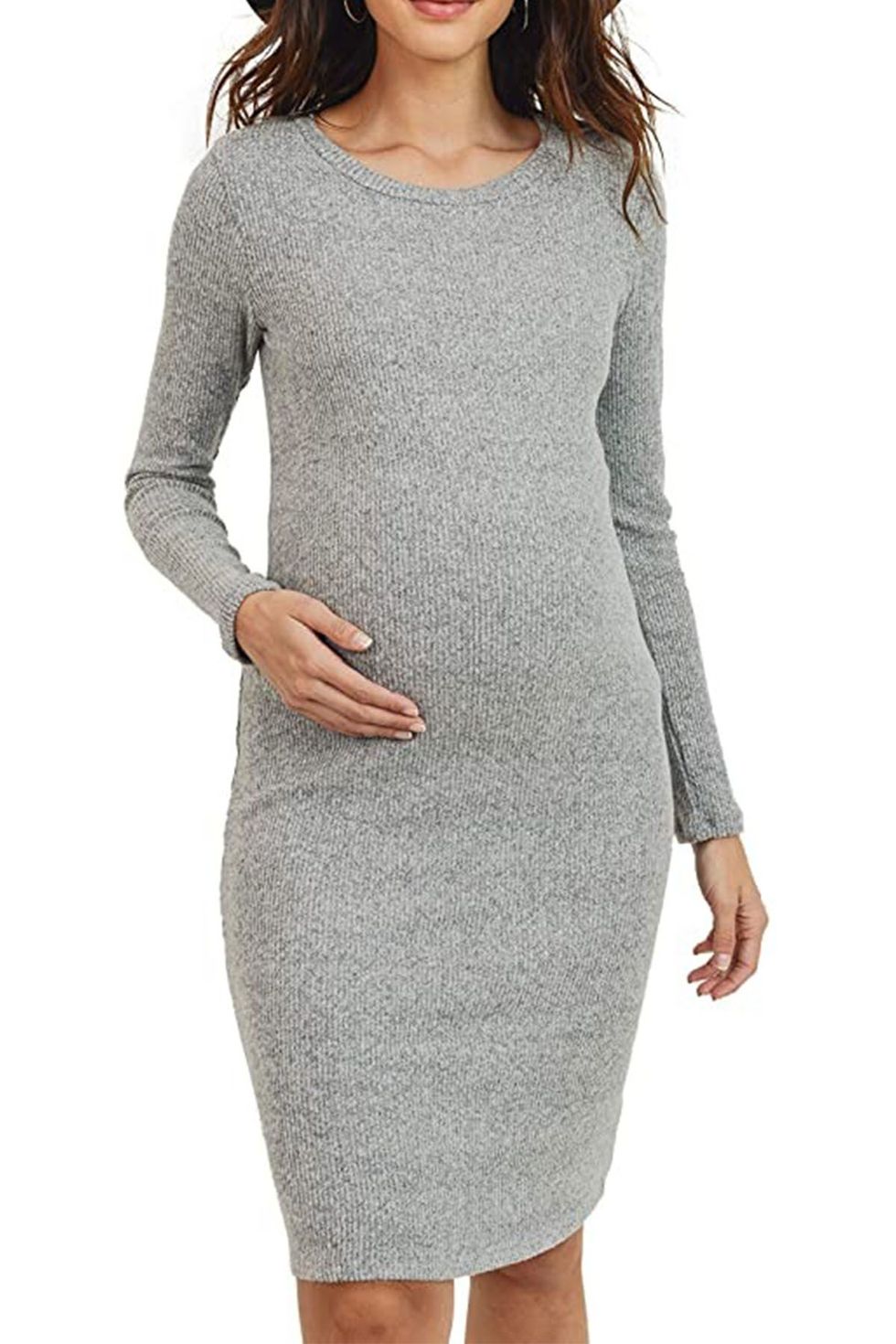 Women's Ribbed Maternity Knit Dress with Long Sleeve