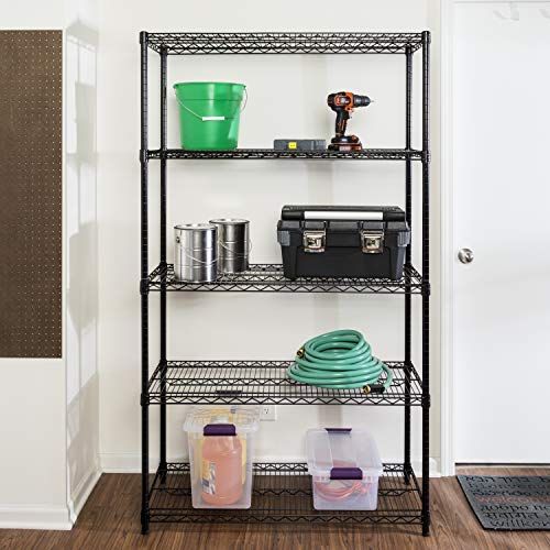 Create more vertical space with tiered storage shelves.