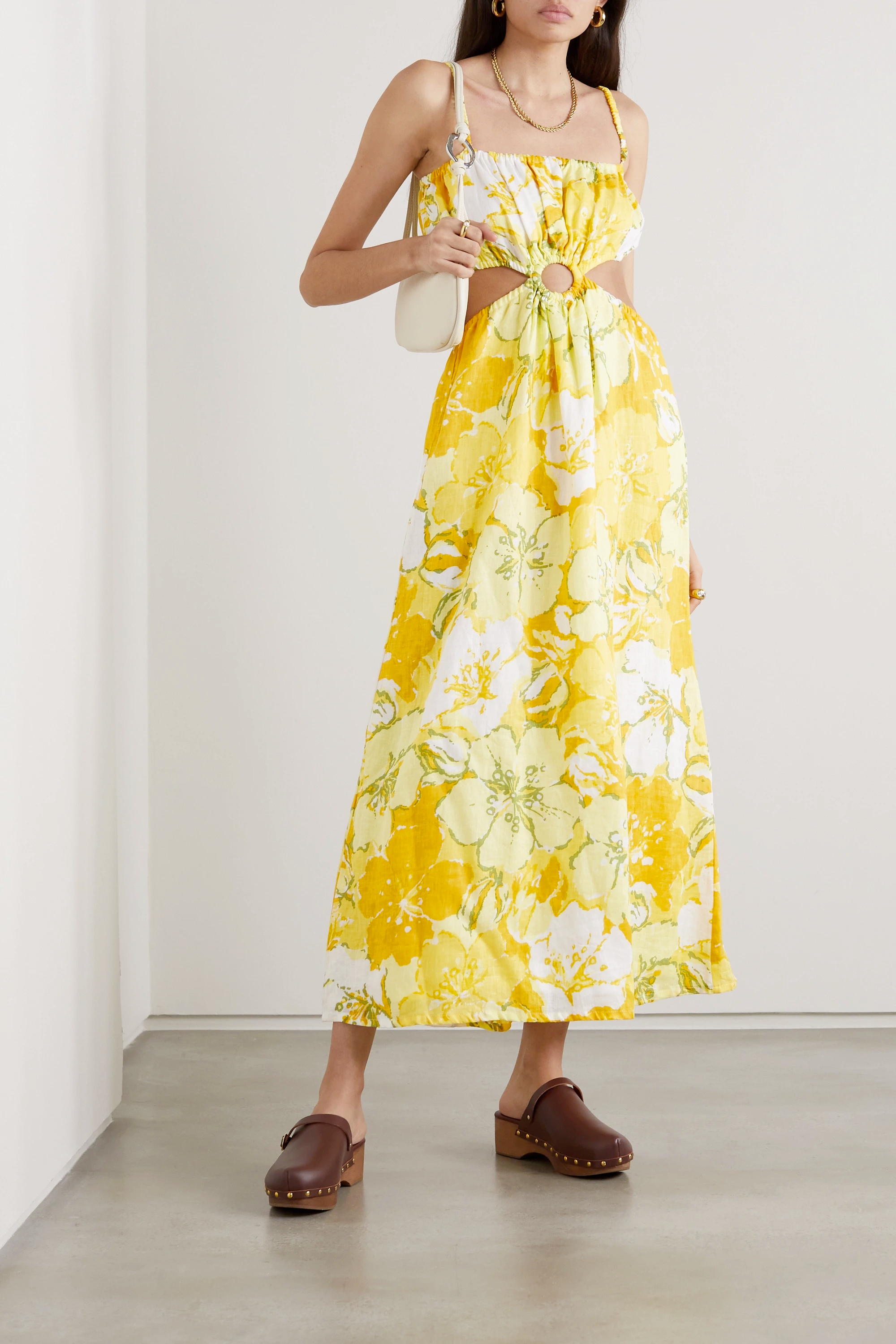 El Rio cutout floral-print linen maxi dress