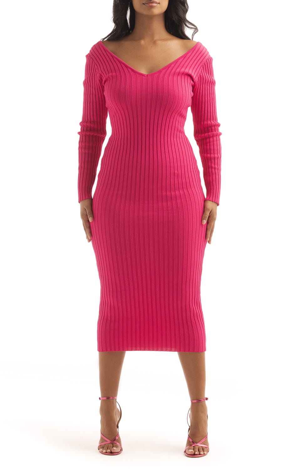 NICHOLE LYNEL THE LABEL Rib Long Sleeve Body-Con Cocktail Dress