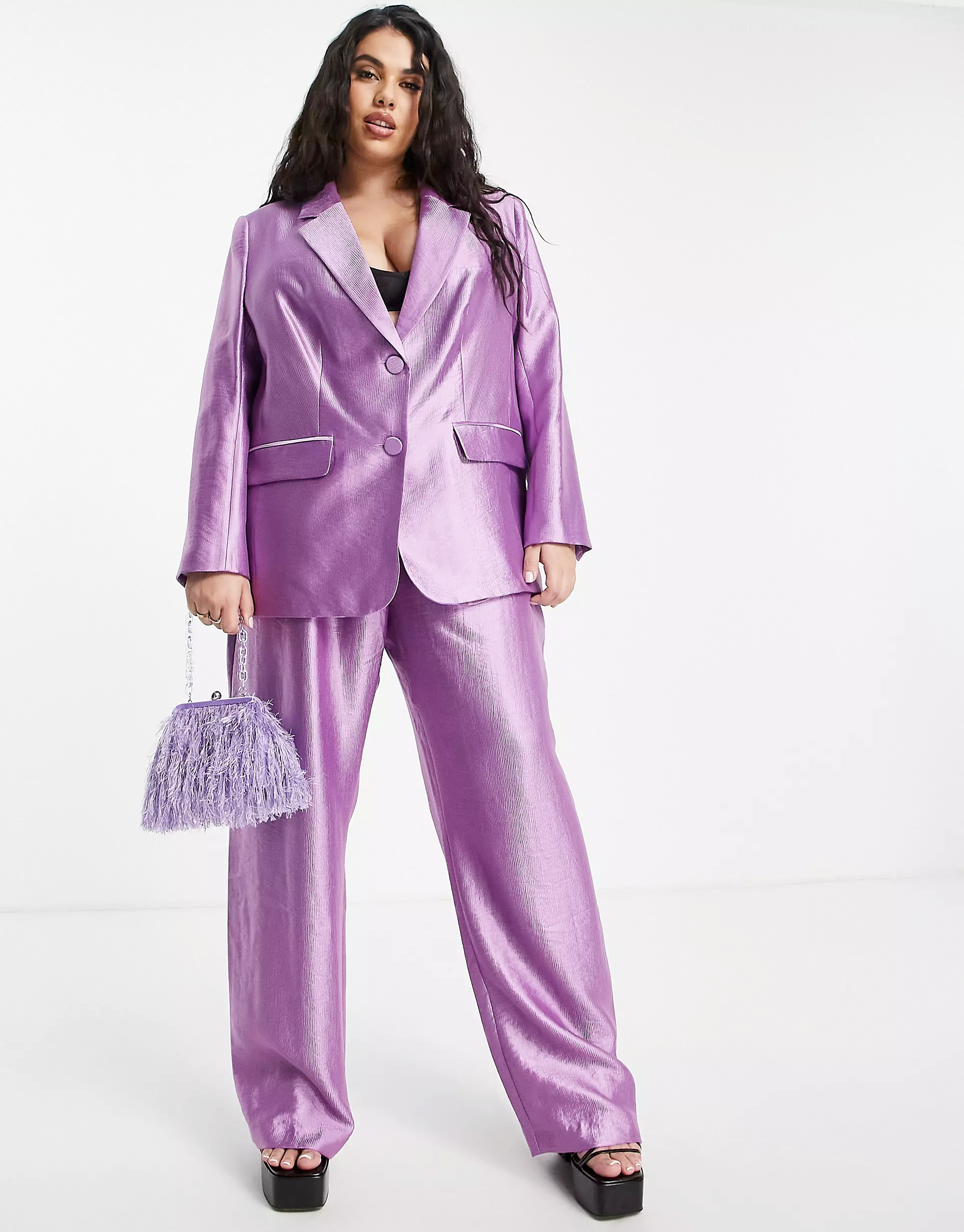 Metallic oversized dad blazer co-ord in purple