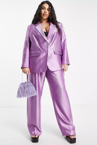 Metallic oversized dad blazer co-ord in purple