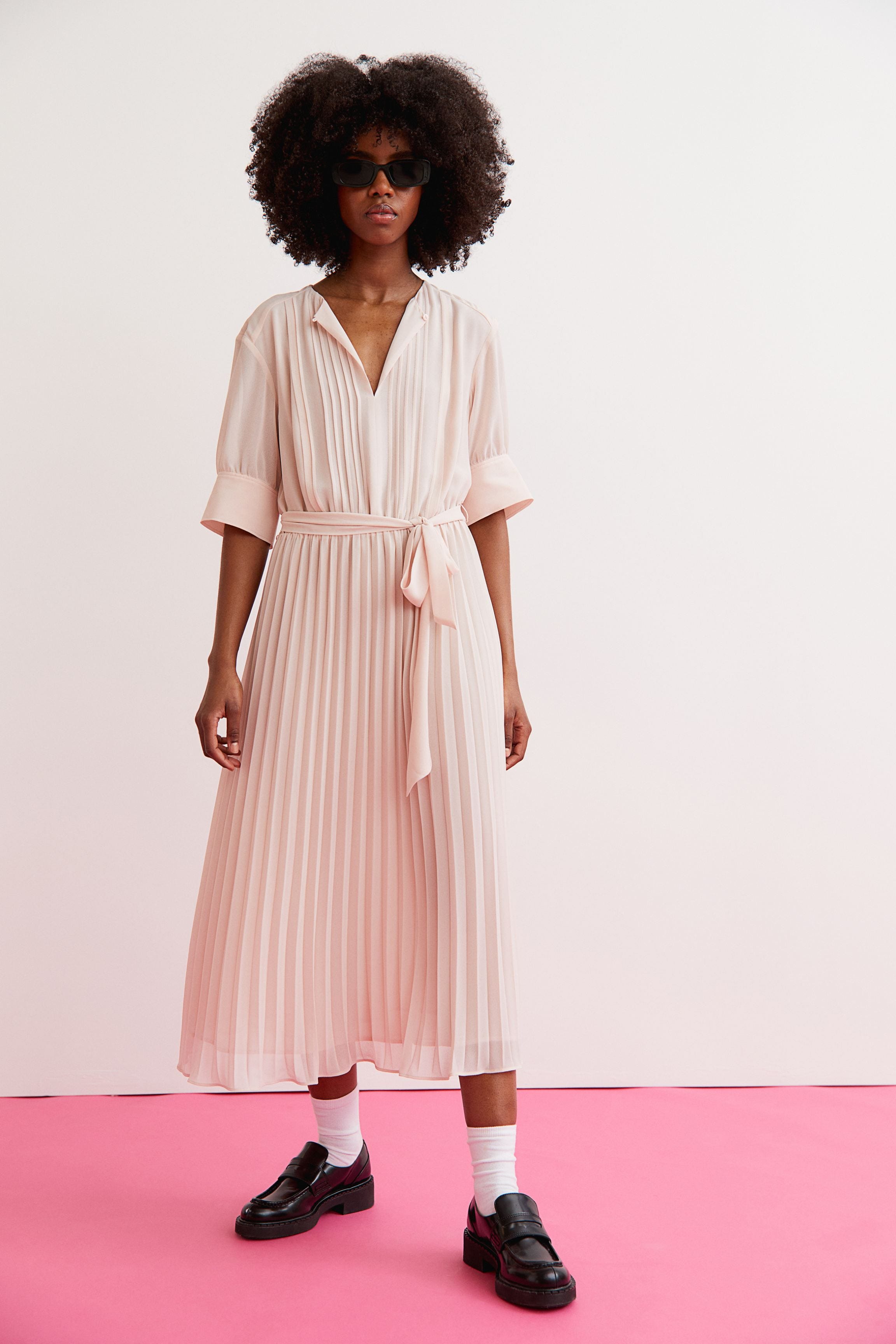 Pleated chiffon dress