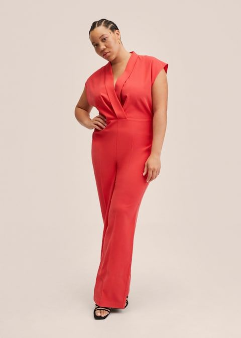 wrap neckline satin jumpsuit mango