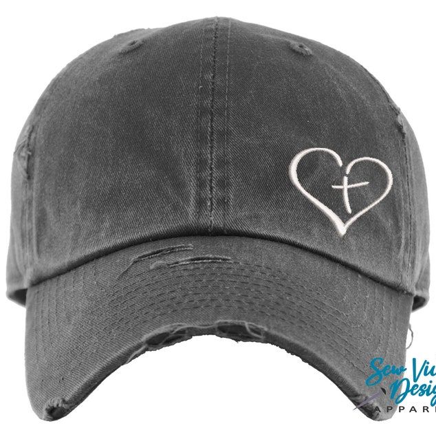 Heart With a Cross Distressed Baseball Cap 
