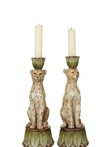 Pair of Lakadema Leopard Candle Holders