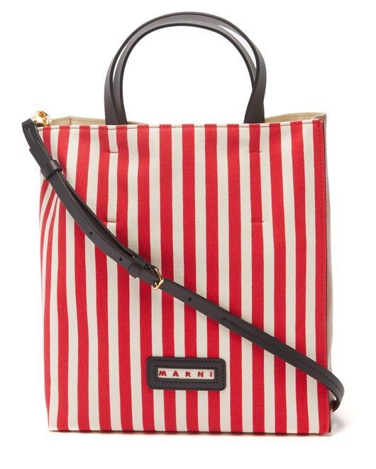 Museo small striped-canvas and leather tote