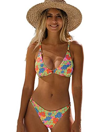 Floral print spaghetti strap bikini