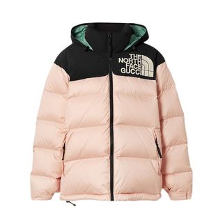 Embroidered quilted down jacket with hood