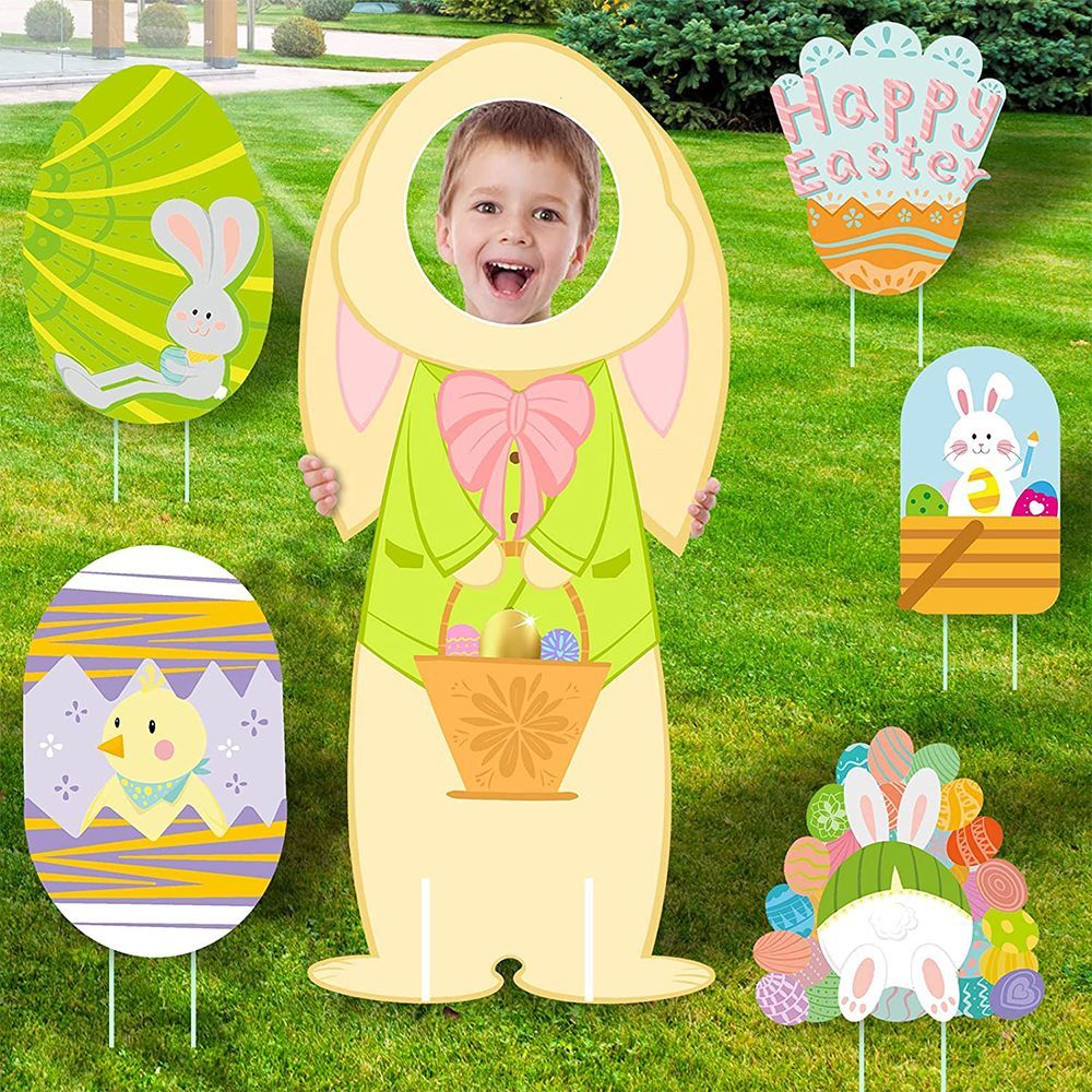 Easter Yard Sign Decorations Easter Rabbit Backdrops for Photography Easter Garden Lawn Outdoor Decor 