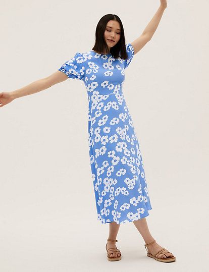 blue floral dress marks and spencer