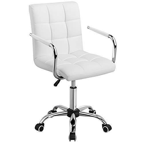 White Desk Chair with Wheels