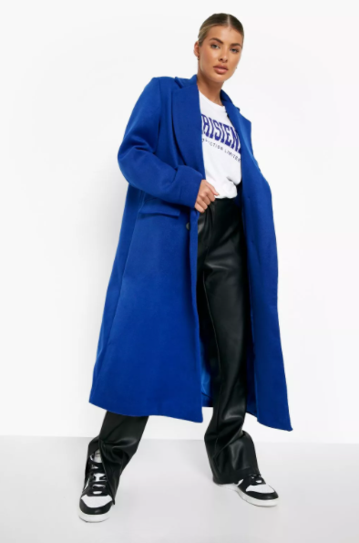 Bershka longline double breasted tailored coat in cobalt