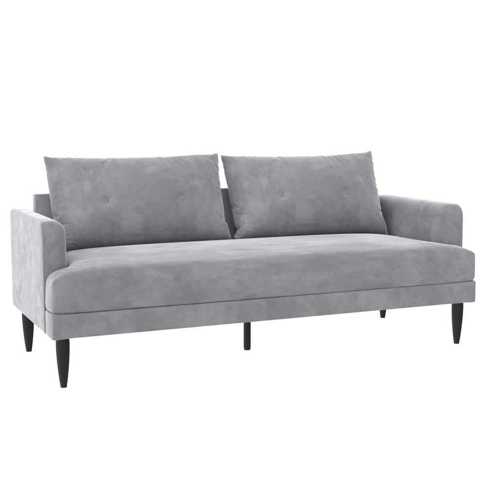 Bailey 31 in. W Light Gray Velvet 3-Seat Pillowback Sofa with Removable Cushions