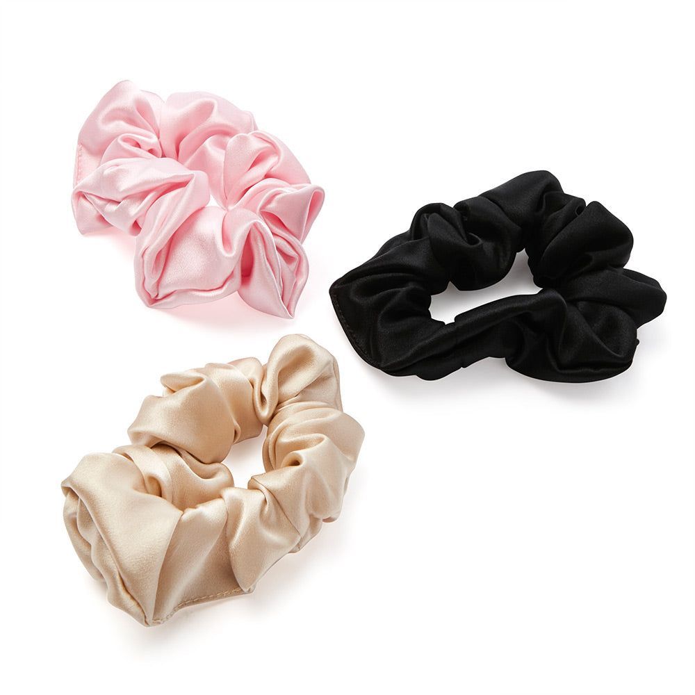 Mulberry Silk Ruffled Hair Scrunchies Pack of 3  Elegant Mix of Cre   Jasmine Bains