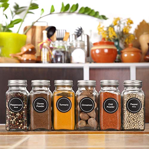 Spice Jars Bottles, 14 Glass Containers + 60 Labels