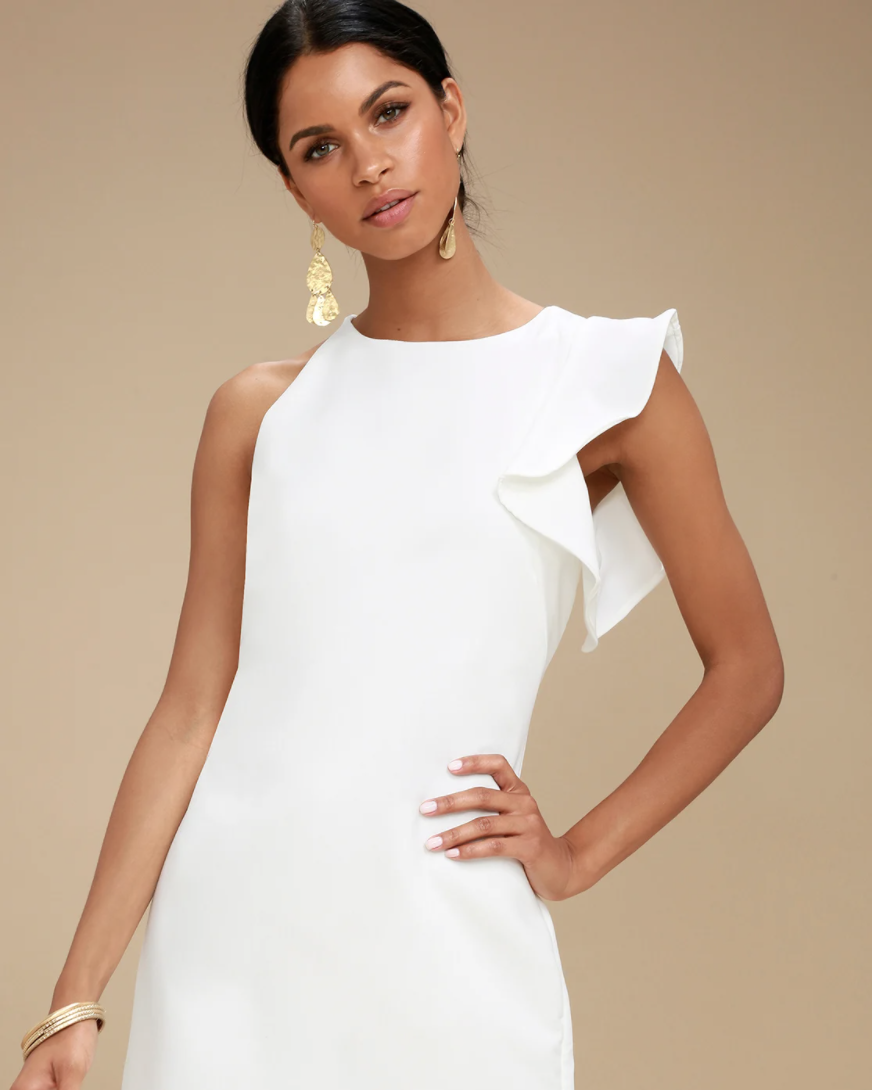 Lovely White Dress - Lace Dress - Short Sleeve Dress - Sheath - Lulus