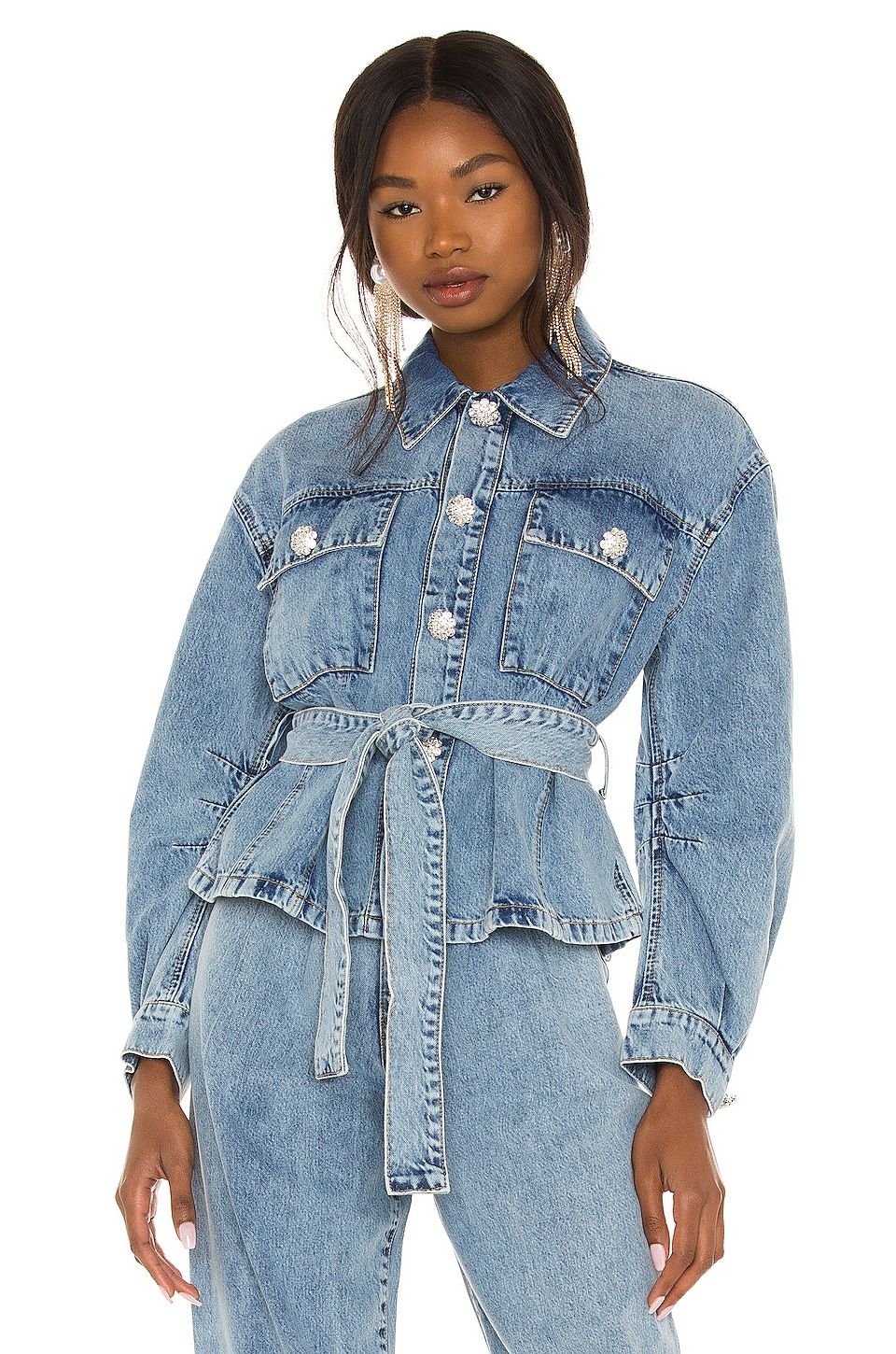 Ladies Denim Blue Jacket Crop Style Womens Button Up Jean Coat Vintage Outerwear