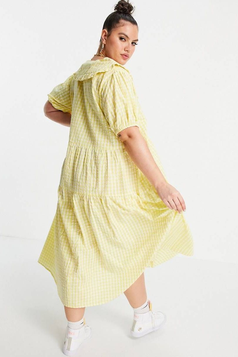 Native Youth collar smock dress in neon pink stripe