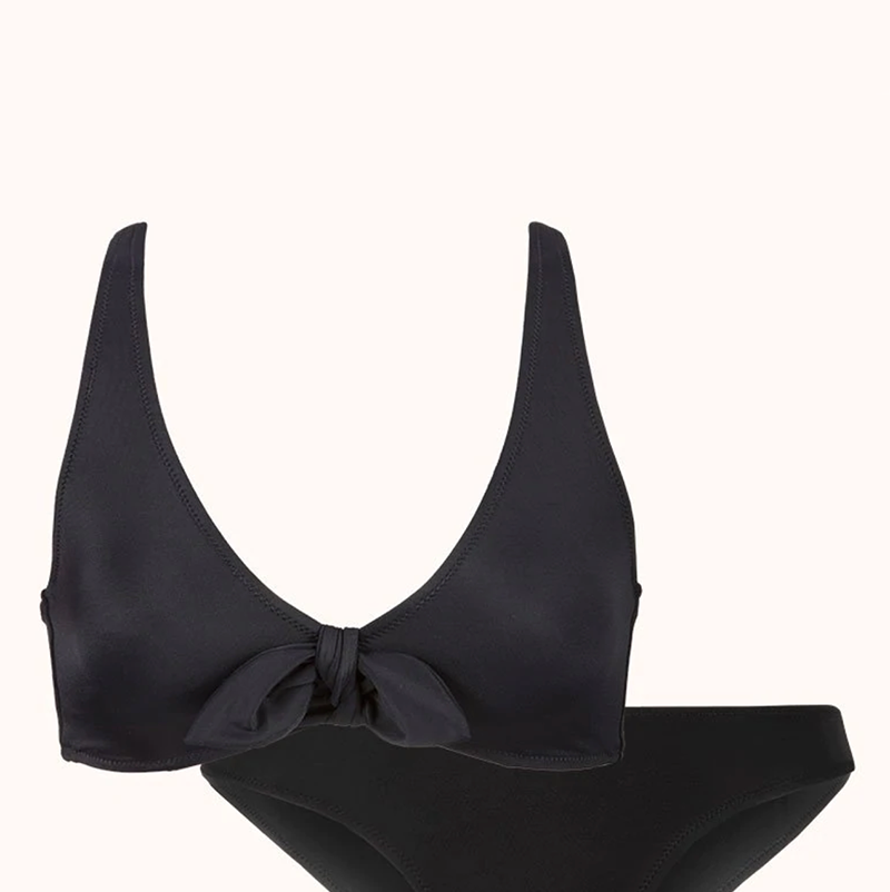 Black PU Bikini Tops Sexy Slim Swimwear Small Chest Cover