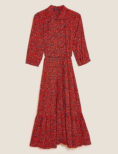 Animal Print Midi Shirt Dress