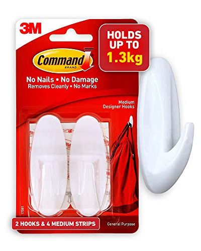 Command 17081 Damage Free Medium Hooks 2 Pack , White