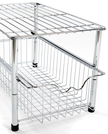 Amtido Stackable Under Sink Cabinet Organiser with Sliding Basket Drawer For Kitchen And Bathroom - Chrome