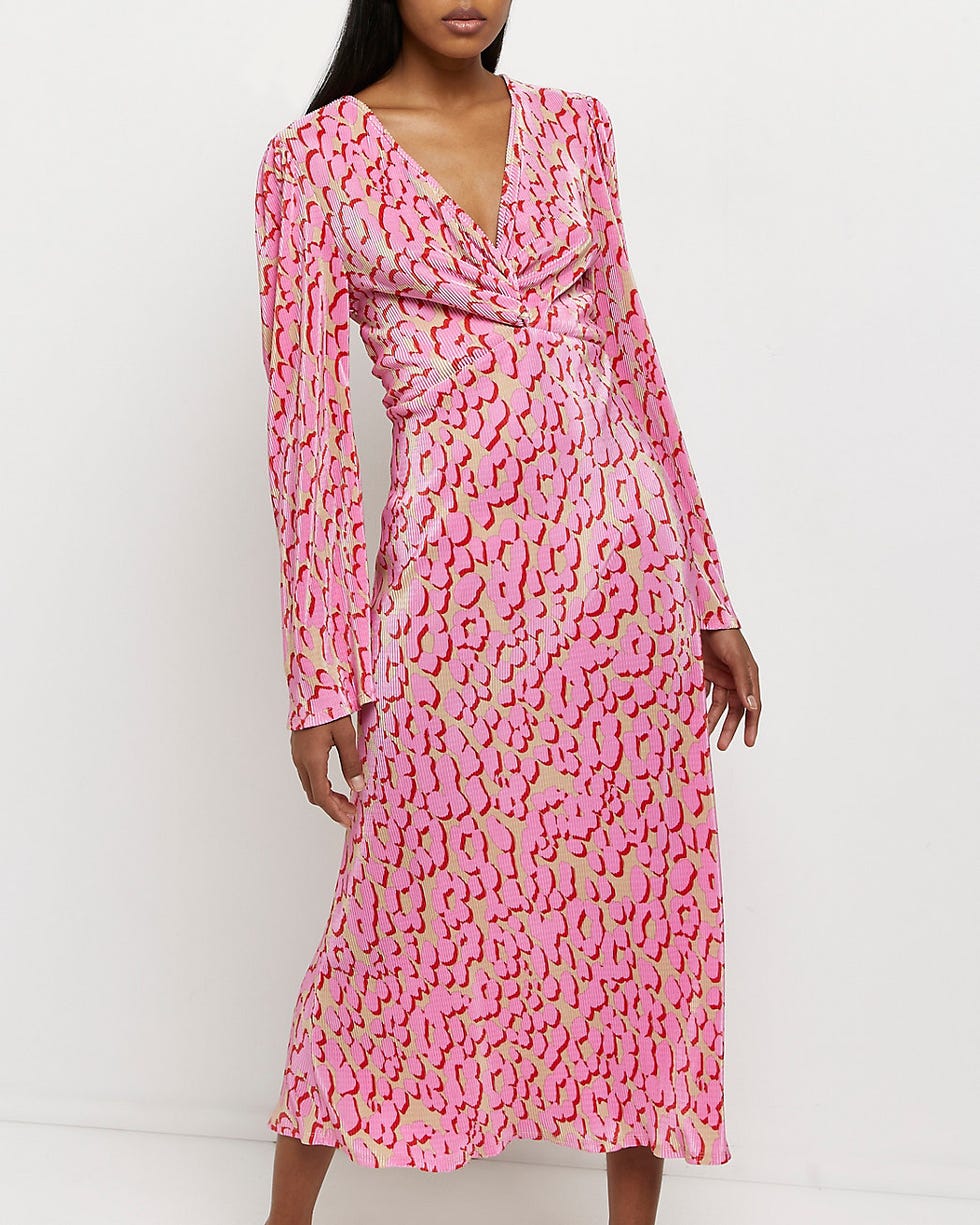Pink Animal Print Swing Midi Dress