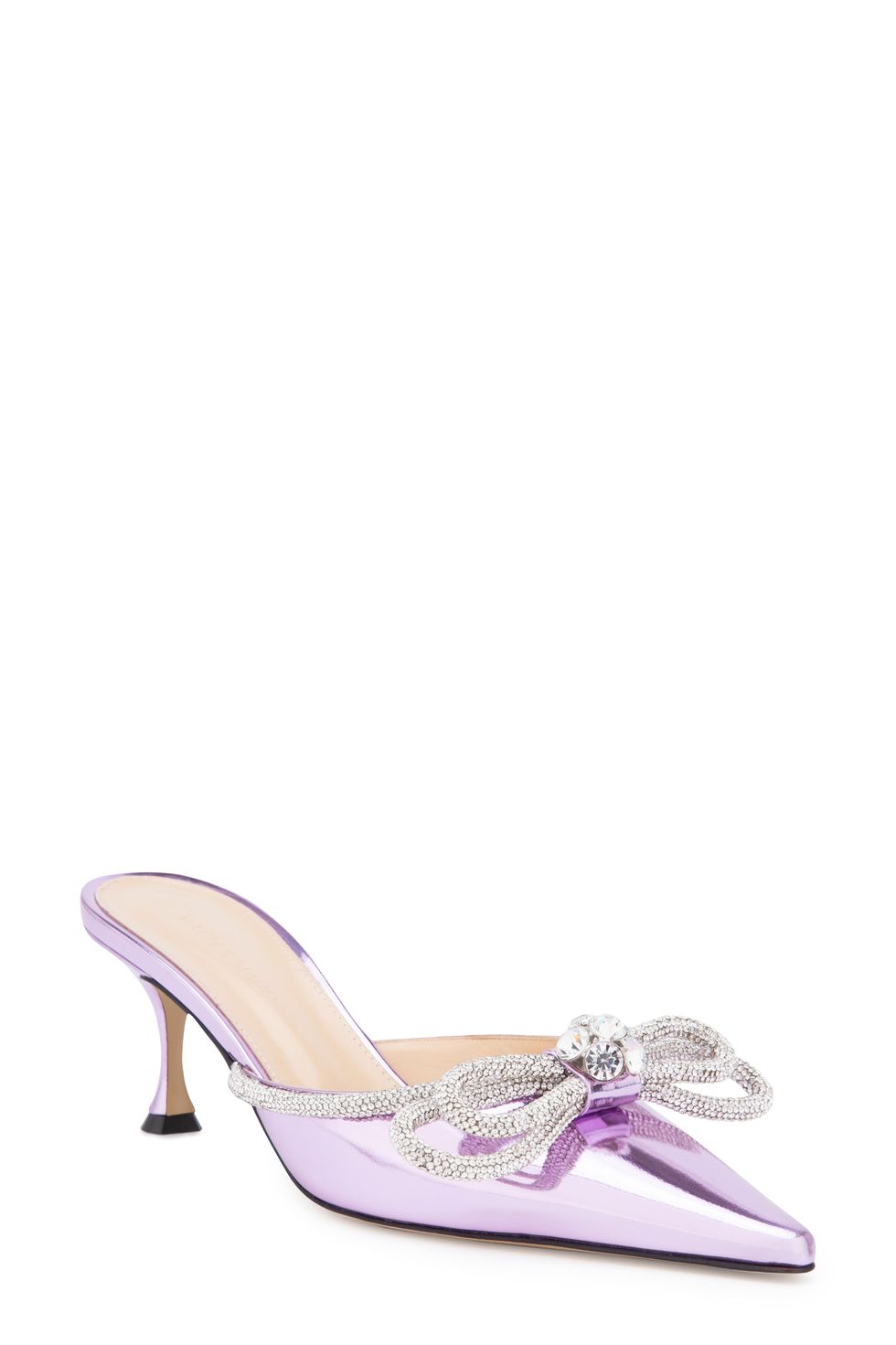 Crystal Double Bow Pointed Toe Mule