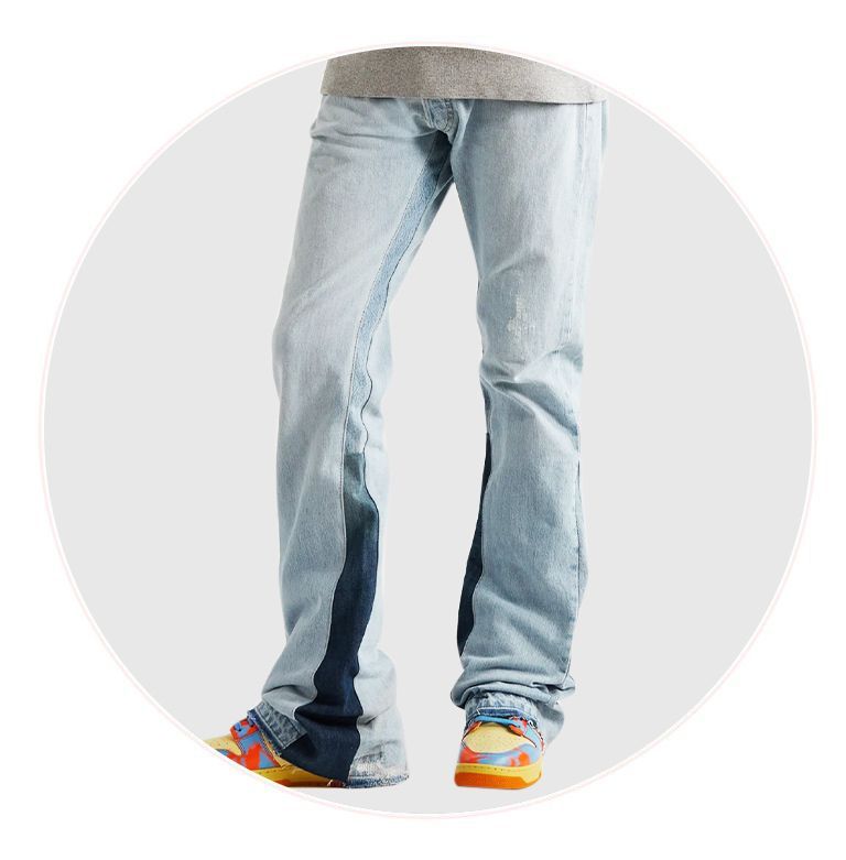 La Flare Distressed Two-Tone Jeans