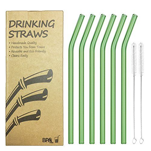 Reusable Bent Glass Drinking Straws,Set of 12 Bent Straws with 2 Cleaning Brushes,Shatter Resistant,Non-Toxic,Eco Friendly Reusable Straws