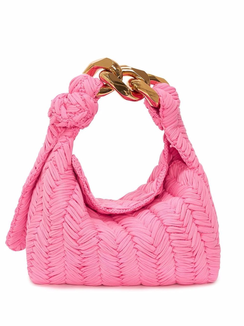 春季粉紅包包推薦：JW Anderson粉紅色編織手提包