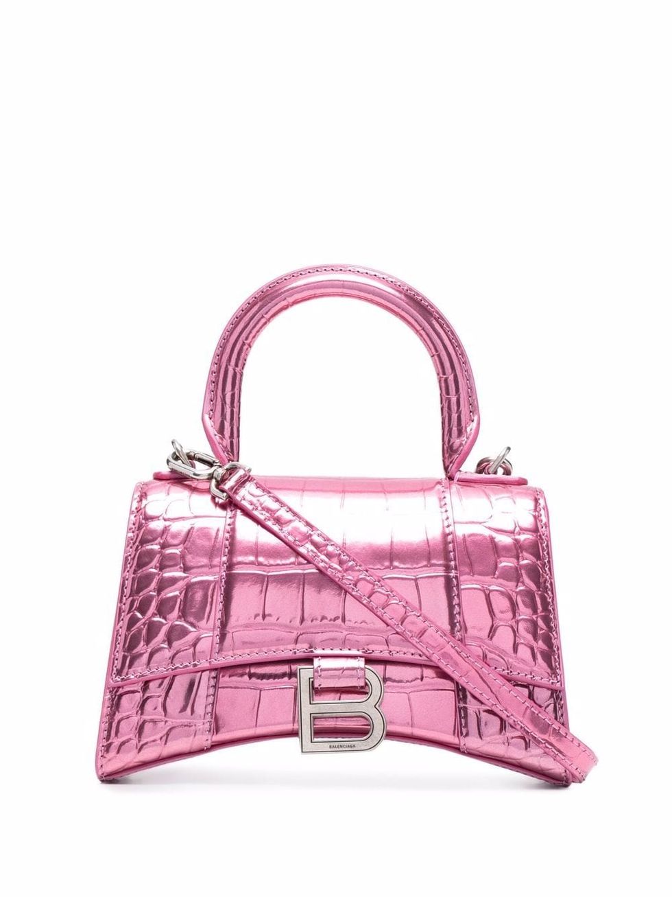 春季粉紅包包推薦：Balenciaga粉紅色金屬光澤側背包