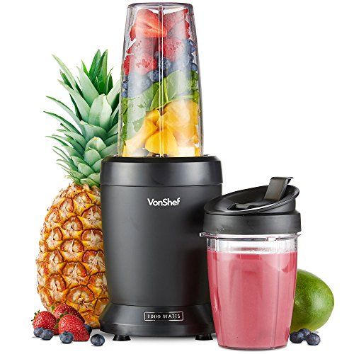 VonShef Personal Blender Multifunctional Powerful Smoothie Maker and Mixer for Fruit, Vegetables Shakes and Ice Includes 800ml and 500ml Portable Cups – 1000W